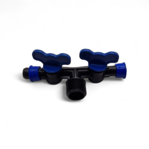 Двоен кран за капков маркуч Ф17 – с външна резба и пръстени